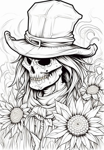 Scarecrow in hat coloring pages, parodic style