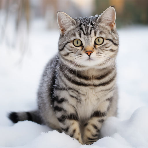 An american shorthair cat in the snow