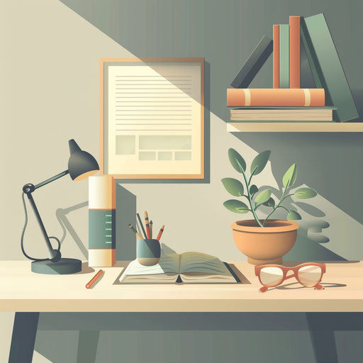 Study clipart in photo realistic style with a flat random background