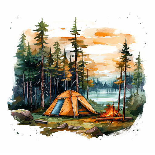 Camping in the style of Oil painting on white background