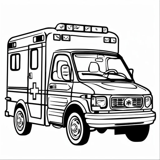 Ambulance coloring page, bold lines and cross symbol