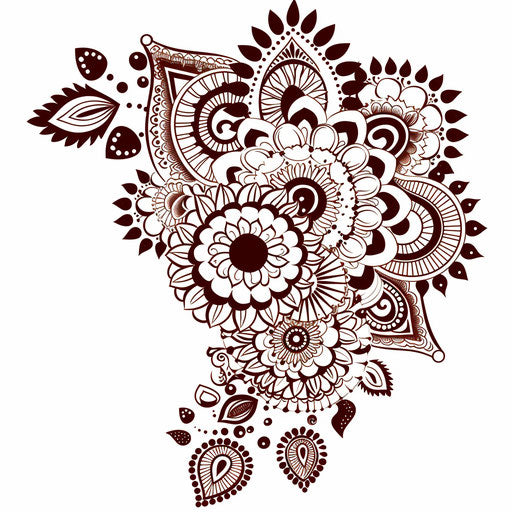 Stylish tattoo sketch of summer henna designs in a flat clipart style with trendy design