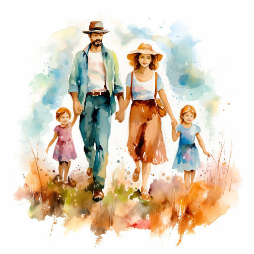 Family clipart in the style of Impressionistic Art, on a white background