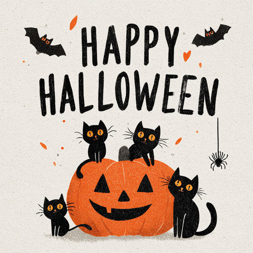 Joyful Halloween with Cats and Bats