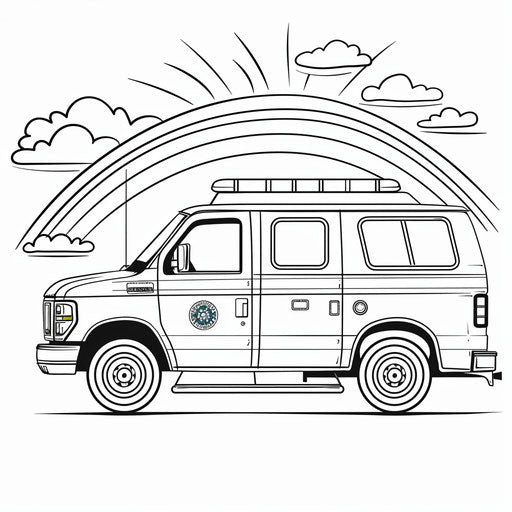 Ambulance with rainbow in background