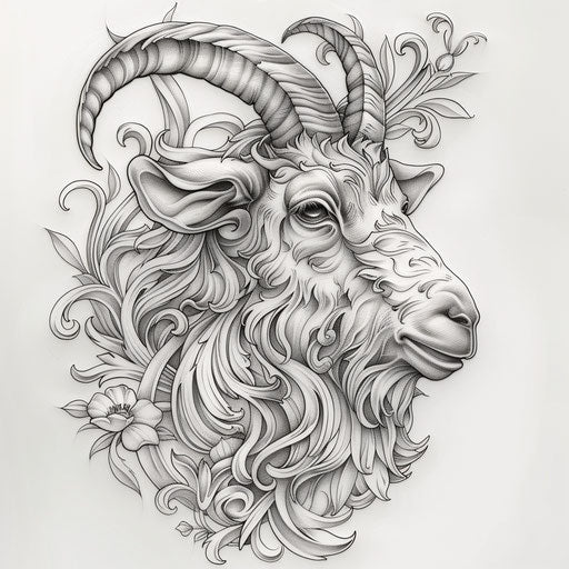 Art Nouveau goat tattoo design