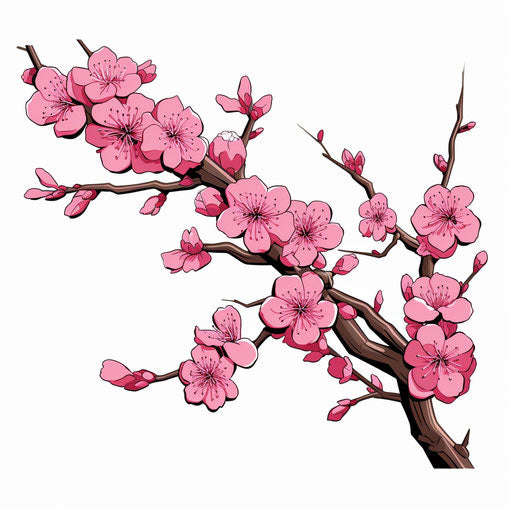 Anime illustration of sakura cherry branches with pink flowers