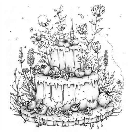 Cake Drawing With Color Art to Color