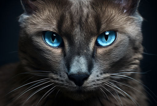 The most interesting cats in the world, in dark beige and sky-blue style, exaggerated facial features, dark brown and dark blue, explosive pigmentation 34:23