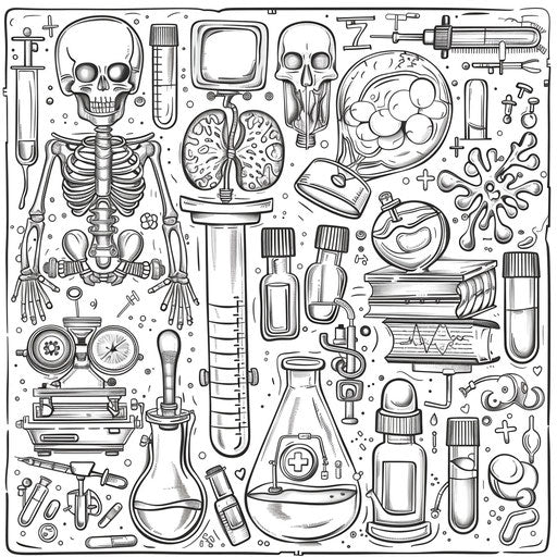 Intricate depiction of medical symbols and equipment
