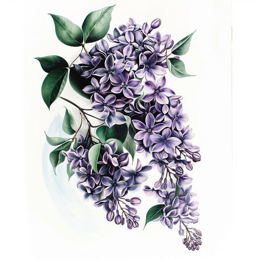 Elegant lilac tattoo design with soft purple and green hues