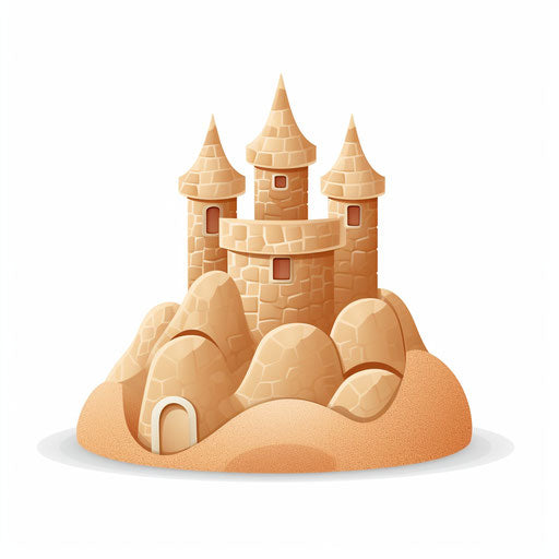 Minimalist sandcastle on white background