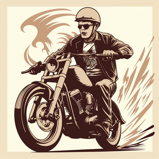 Vintage flat tattoo sketch of a 1950s biker