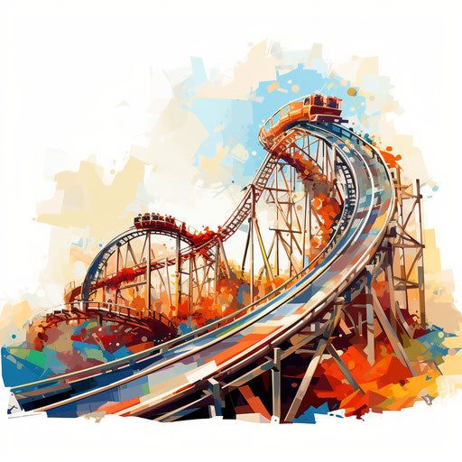 Roller coaster clipart in the style of Oil painting, on a white background