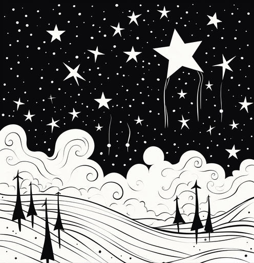 Black outline stars on white background - whimsical illustration