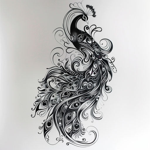 Vibrant Peacock Tattoo Flash Set