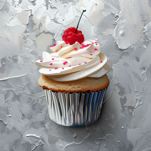 Realistic cupcake on flat silver background