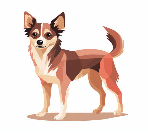 Brown dog on white background, exaggerated face, dark orange and silver