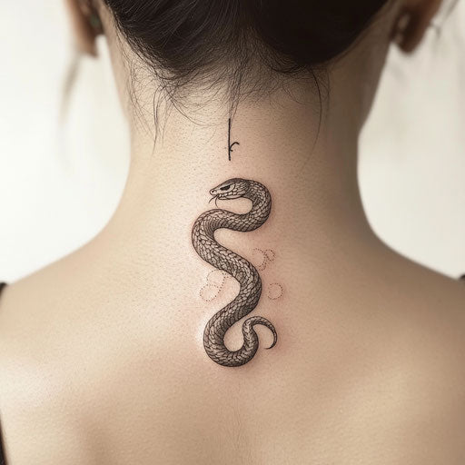 Small neck tattoo for men with discreet coiled snake