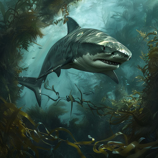 Tiger shark among giant kelp, Marsel van Oosten style