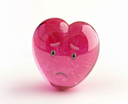 Pink sad heart on white background, art deco style, love and romance