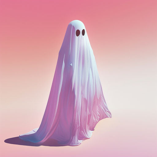 Ghost clipart in photo realistic style with a flat random background, high contrast and saturated hues.