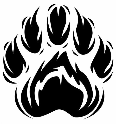 Black bear paw print in vector, natural and tattoo style