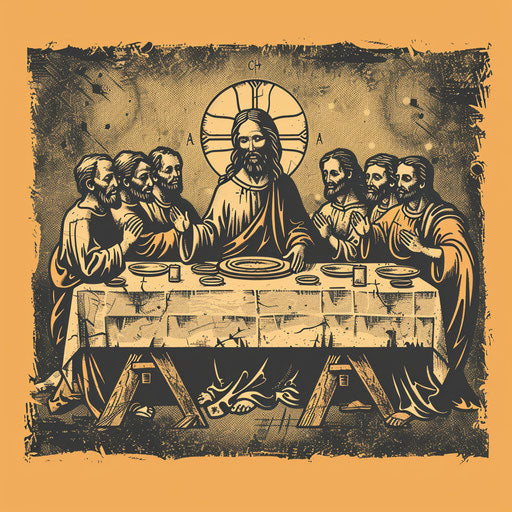 The Last Supper in flat tattoo style with earthy tones