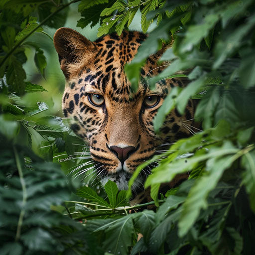 Intimate glimpse of an Amur leopard through the foliage