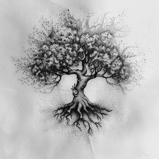 Tree of life in dotwork on white background