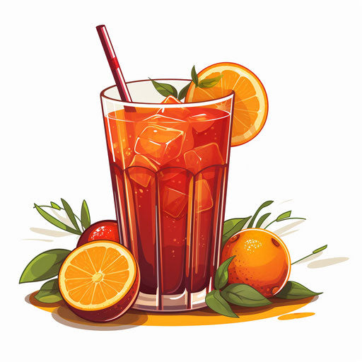 Illustration of juice in the style of Chiaroscuro Art, on white background