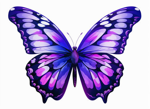 Purple butterfly on white background, dark sky-blue and purple style