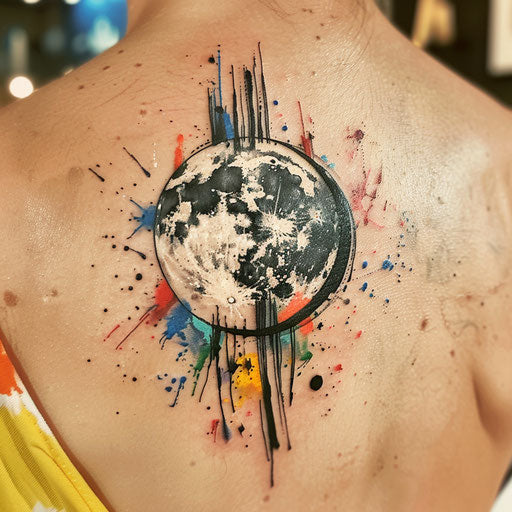 Artistic full moon with abstract paint splashes