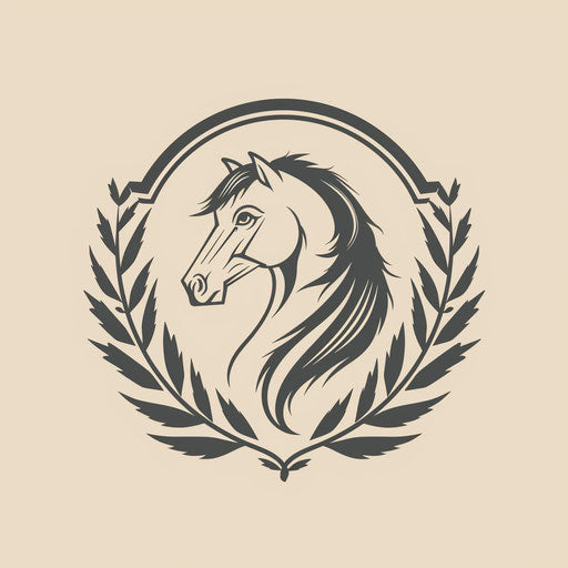 Vintage horse logo with classic fonts and a soft beige background
