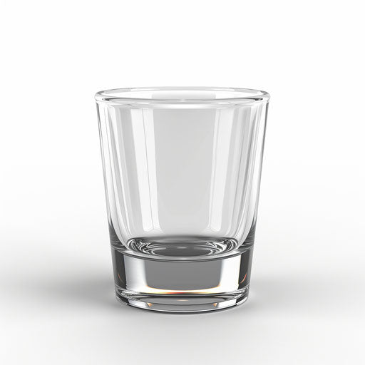 Realistic shot glass on flat white background