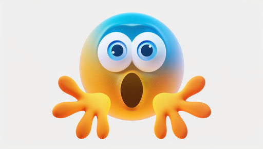 Surprised emoji face with orange hands on white background