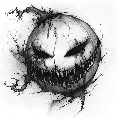 Dark-themed smiley face tattoo design in gothic style