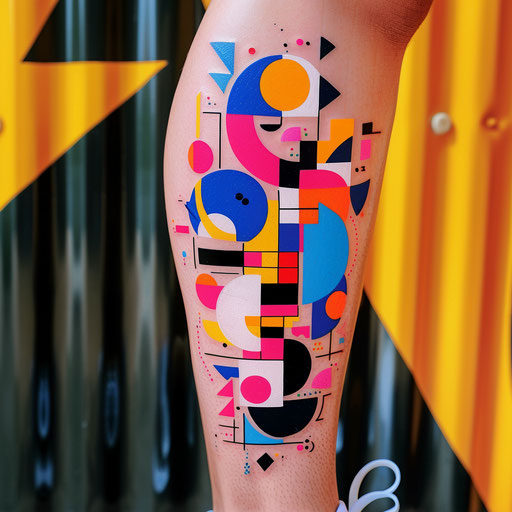 Bright neon geometric pattern in a contemporary flat tattoo