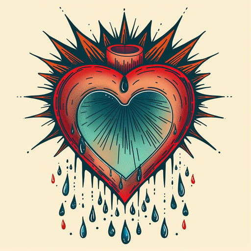 Crying heart with bright blue drops - Flat tattoo sketch