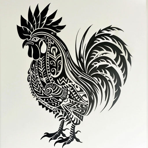 Polynesian rooster tattoo, detailed tribal patterns