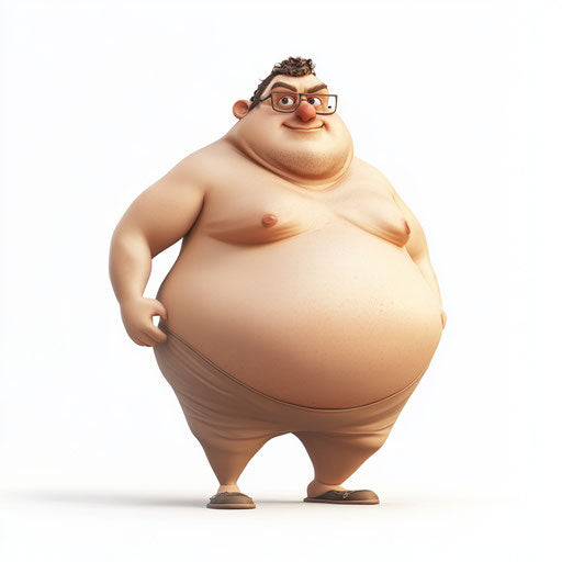 3D obesity on flat white background, isolated clipart