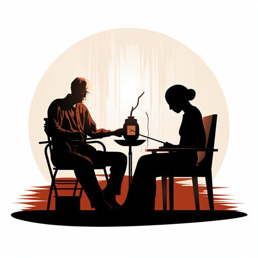 Therapeutic illustration in the style of Chiaroscuro Art, on white background