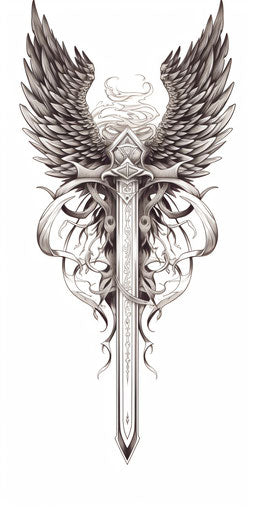 Winged blade in ornate style, double dimensions