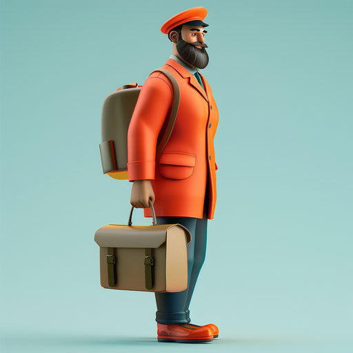 Realistic portrayal of a postman on a peaceful aqua backdrop