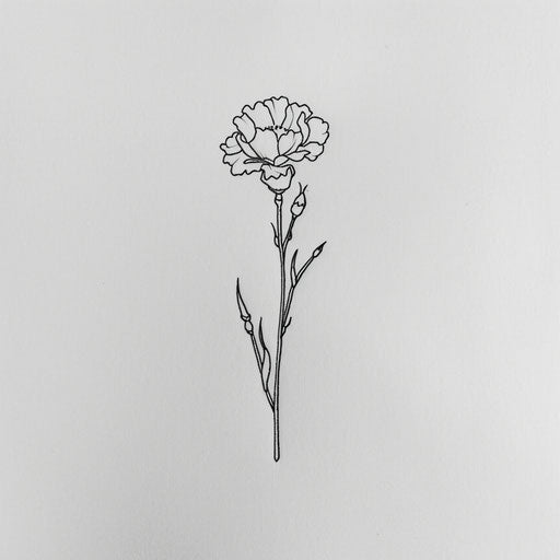 Minimalist carnation tattoo design with single line art style on plain white background