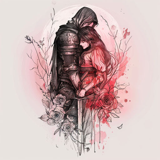 Romantic tattoo sketch with Dark Souls love story