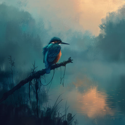 Kingfisher in a tranquil morning scene