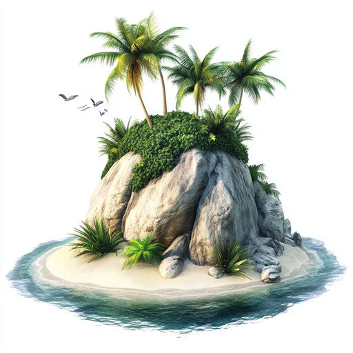 3D island on flat white background, isolated clipart
