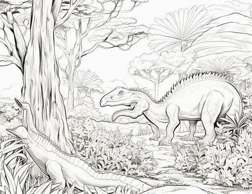 Dinosaurs and plants on the trees