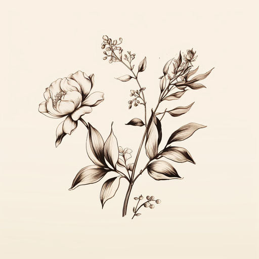 Neotraditional hand drawn illustration with elegant outlines